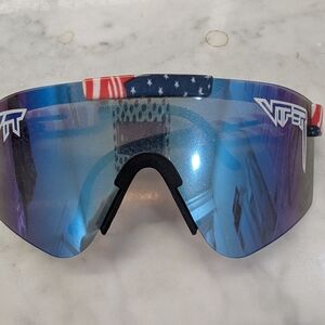 FAKE Blue Visor Sunglasses with American Flag Design